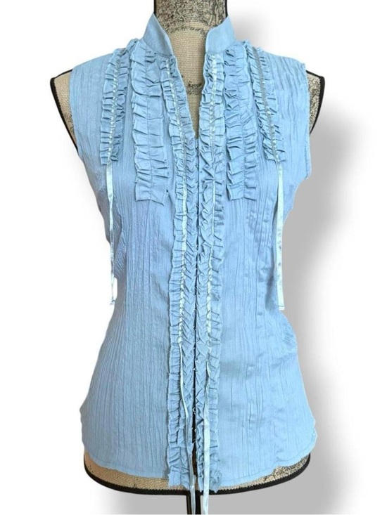 Tops - Y2K Blue Sleeveless Ruffled Blouse Size S